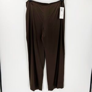 NWT Carmen Marc Valvo Brown Wide Leg Silk Dress Pants 16 Cocktail Party Elegant